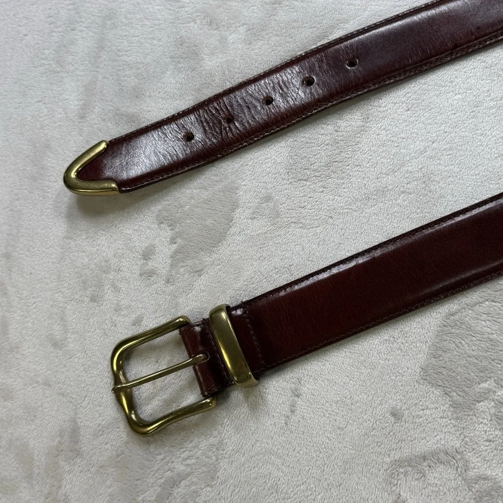 Fossil Genuine Leather Brown Belt Size L Brass Buckle Western Vintage 90s